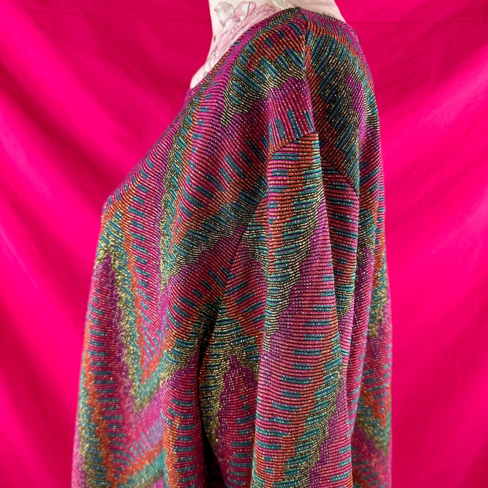 Metallic Vintage 80s 90s Chevron Knit Tunic Top Pink Sparkle 3X Holiday Glam - Picture 12 of 17